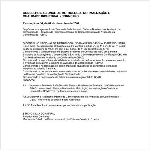 Resolução CONMETRO/MDIC 4:2002 - Situação: Revisto