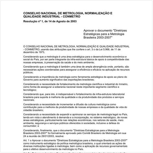 Resolução CONMETRO/MDIC 1:2003 - Situação: Em vigor