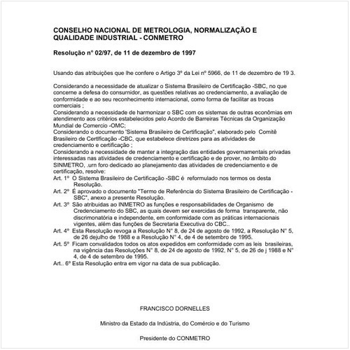 Resolução CONMETRO/MICT 2:1997 - Situação: Revogado