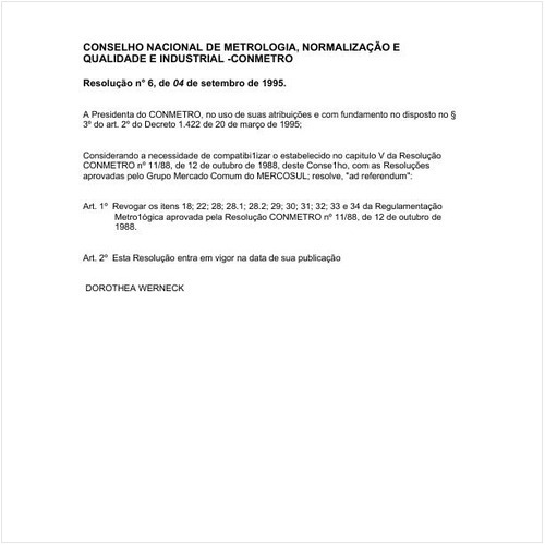 Resolução CONMETRO/MICT 6:1995 - Situação: Revogado