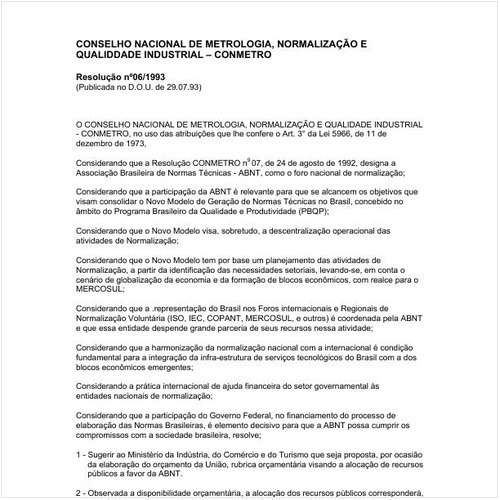 Resolução CONMETRO/MICT 6:1993 - Situação: Em vigor