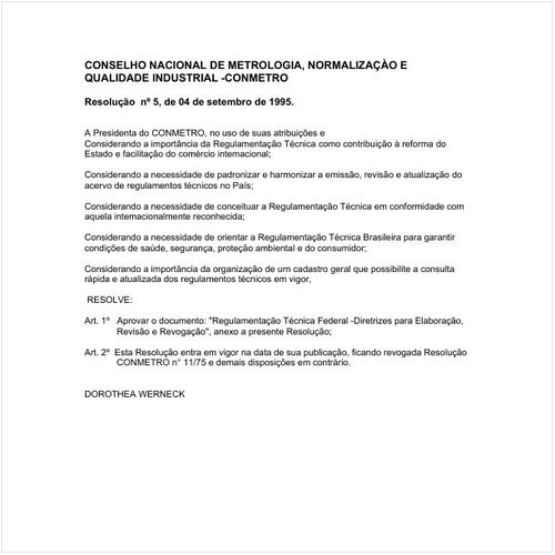Resolução CONMETRO/MICT 5:1995 - Situação: Revisto