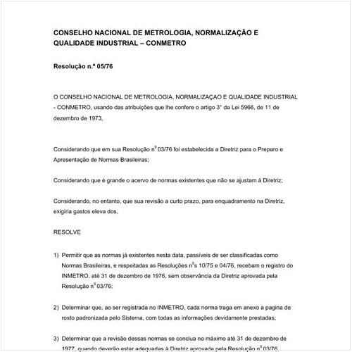Resolução CONMETRO/CONMETRO 5:1976 - Situação: Revogado