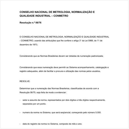 Resolução CONMETRO/CONMETRO 6:1976 - Situação: Revogado