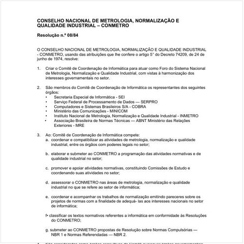 Resolução CONMETRO/MIC 8:1984 - Situação: Revogado