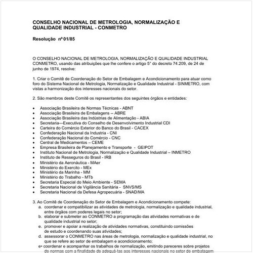 Resolução CONMETRO/MIC 1:1985 - Situação: Revogado
