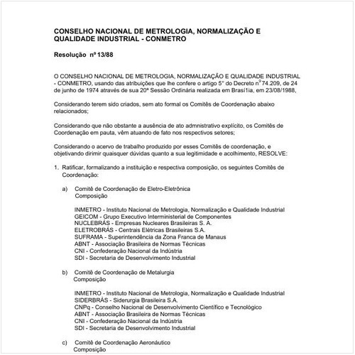 Resolução CONMETRO/CONMETRO 13:1988 - Situação: Revogado