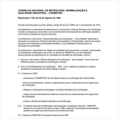 Resolução CONMETRO/MJ 8:1992 - Situação: Revogado