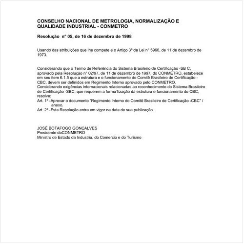 Resolução CONMETRO/MICT 5:1998 - Situação: Revogado