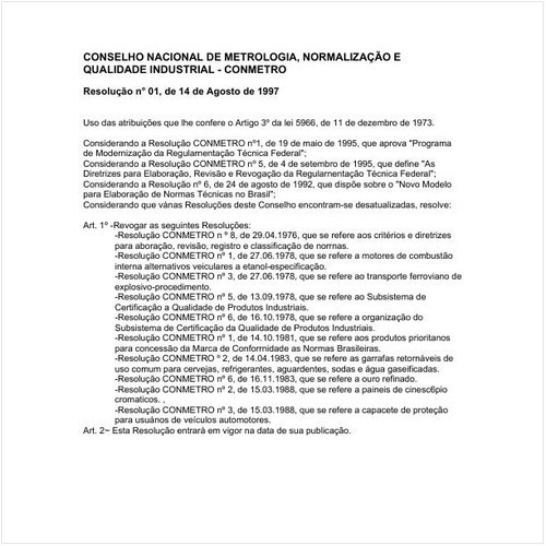 Resolução CONMETRO/MICT 1:1997 - Situação: Em vigor