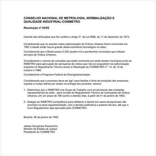 Resolução CONMETRO/MJ 3:1992 - Situação: Revogado
