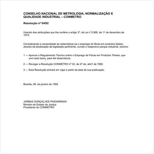 Resolução CONMETRO/MJ 4:1992 - Situação: Revogado