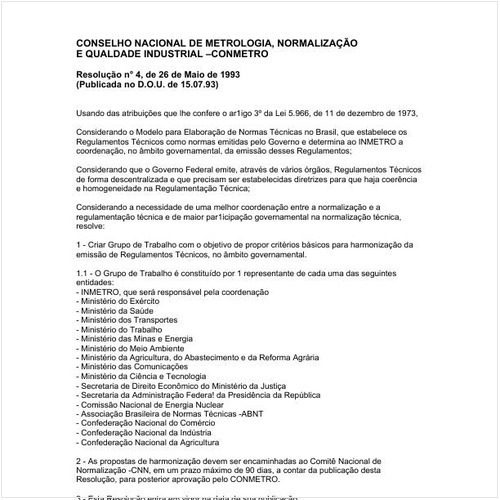 Resolução CONMETRO/MICT 4:1993 - Situação: Revogado