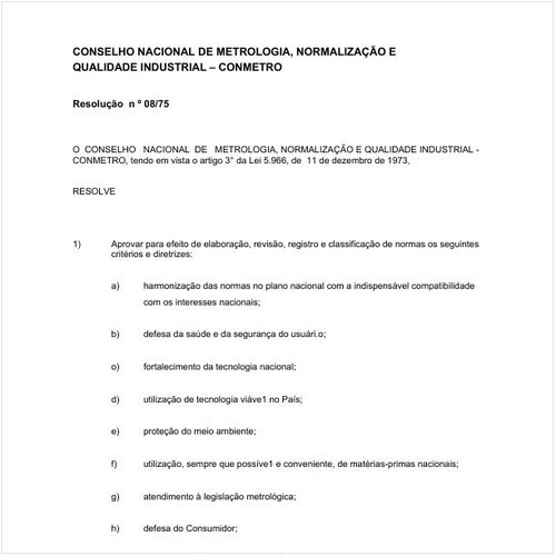 Resolução CONMETRO/CONMETRO 8:1975 - Situação: Revogado