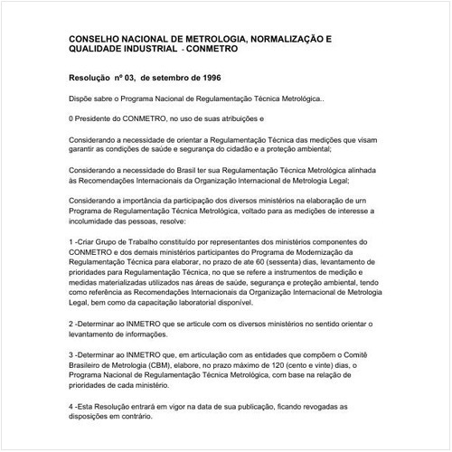 Resolução CONMETRO/MICT 3:1996 - Situação: Revogado
