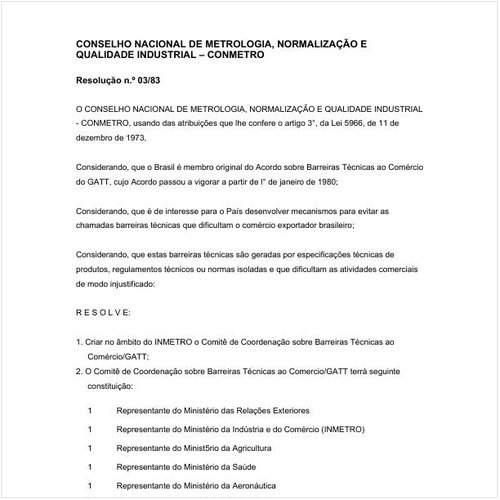 Resolução CONMETRO/MIC 3:1983 - Situação: Revogado