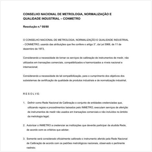 Resolução CONMETRO/CONMETRO 8:1980 - Situação: Revogado