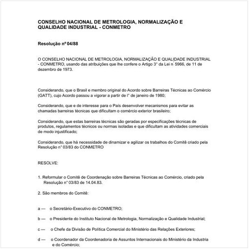 Resolução CONMETRO/MIC 4:1988 - Situação: Revogado