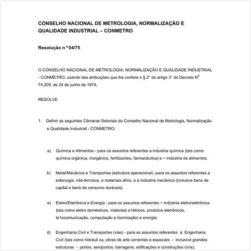 Resolução CONMETRO/CONMETRO 4:1975 - Situação: Revogado