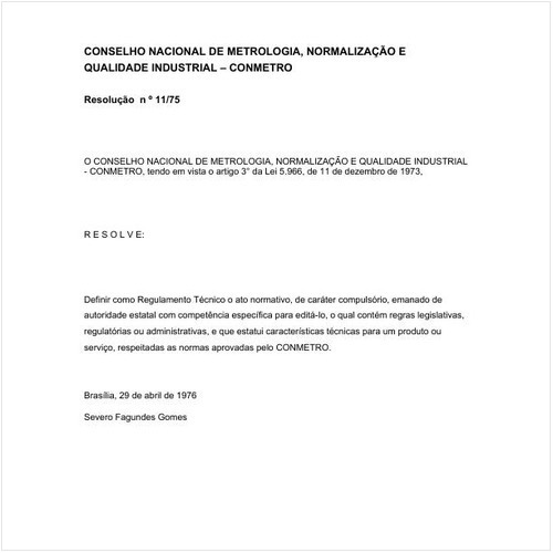Resolução CONMETRO/CONMETRO 11:1975 - Situação: Revogado