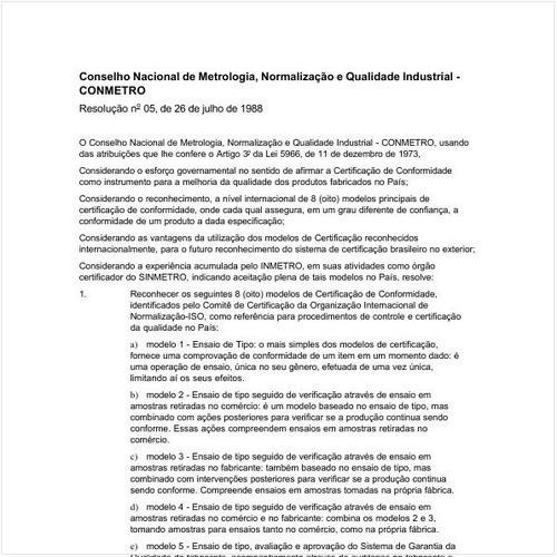 Resolução CONMETRO/MIC 5:1988 - Situação: Revogado