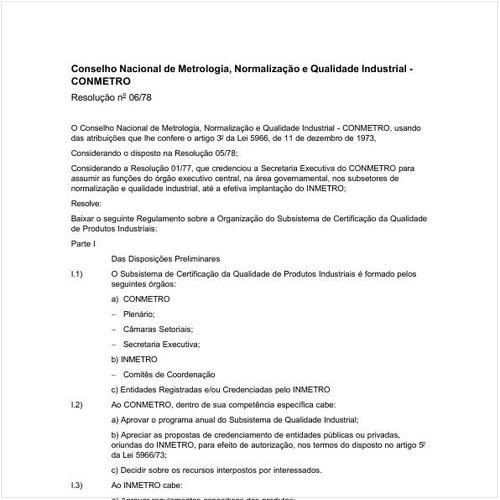 Resolução CONMETRO/CONMETRO 6:1978 - Situação: Revogado
