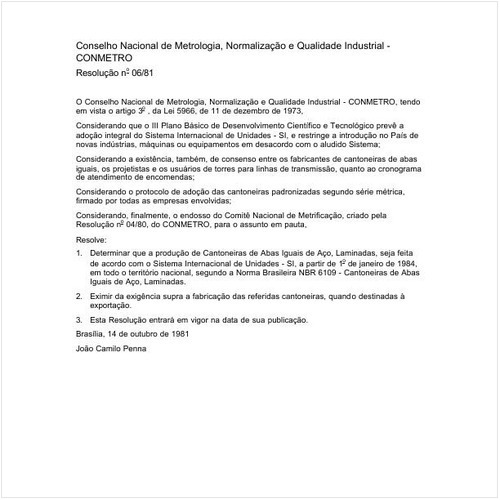 Resolução CONMETRO/CONMETRO 6:1981 - Situação: Revogado