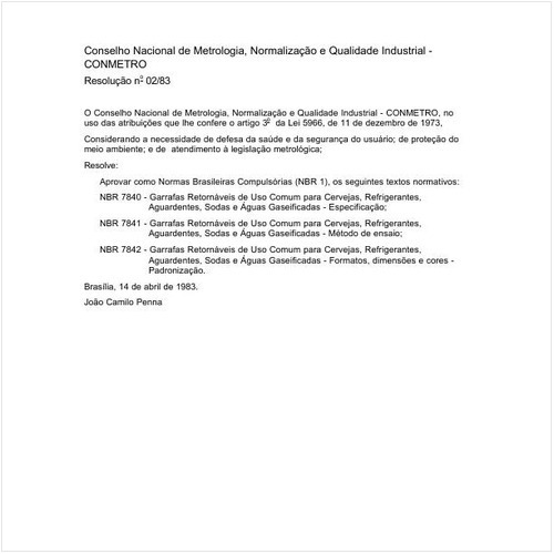 Resolução CONMETRO/MIC 2:1983 - Situação: Revogado
