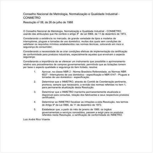 Resolução CONMETRO/MIC 8:1988 - Situação: Revogado