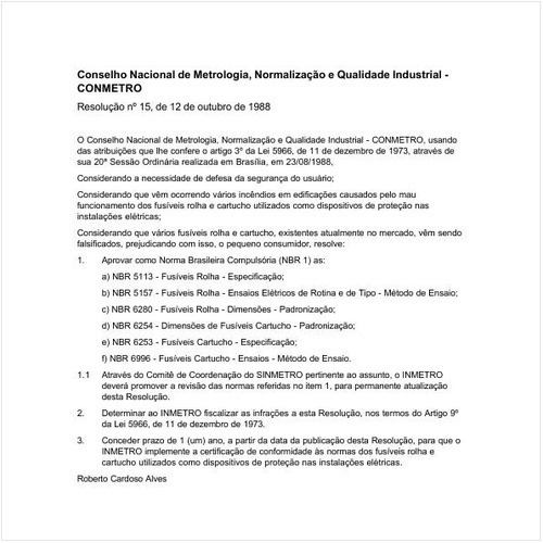Resolução CONMETRO/CONMETRO 15:1988 - Situação: Em vigor
