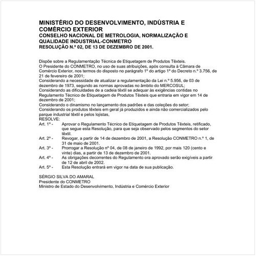 Resolução CONMETRO/MDIC 2:2001 - Situação: Revogado