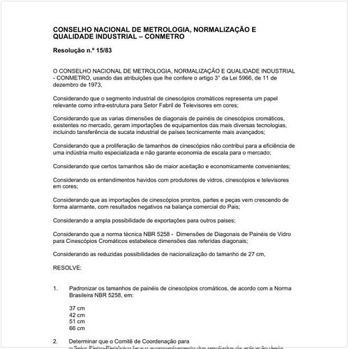 Resolução CONMETRO/CONMETRO 15:1983 - Situação: Revogado