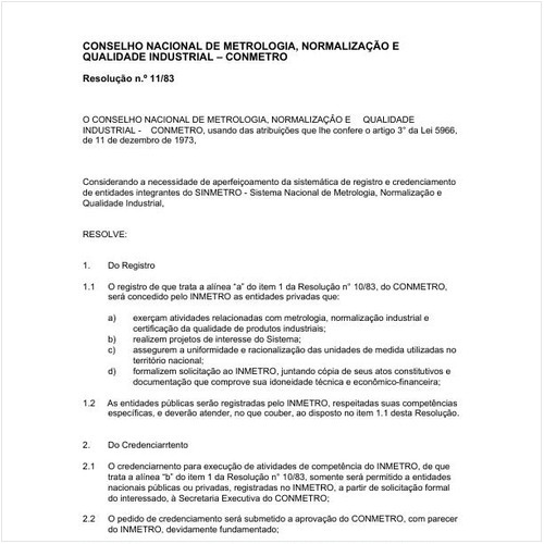 Resolução CONMETRO/CONMETRO 11:1983 - Situação: Revogado