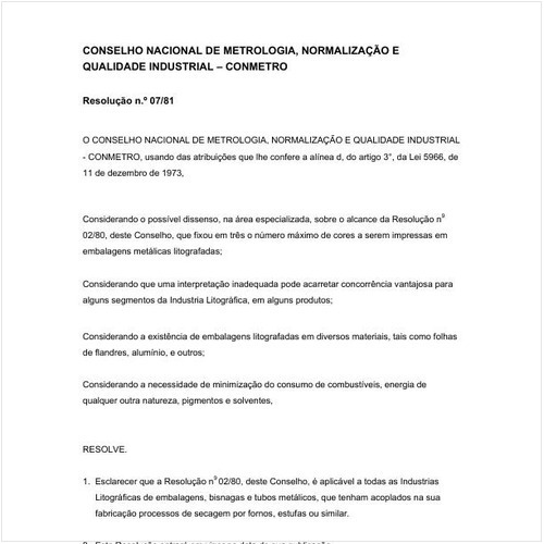 Resolução CONMETRO/CONMETRO 7:1981 - Situação: Revogado