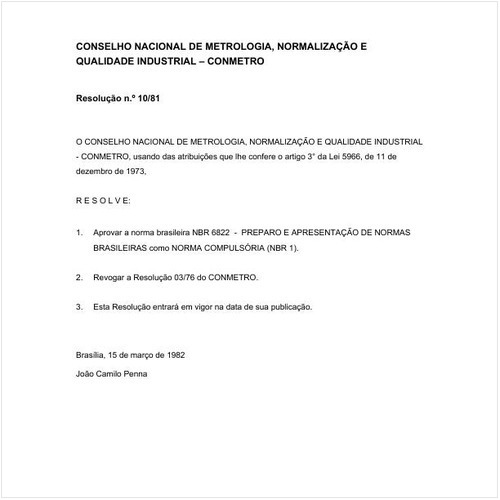 Resolução CONMETRO/CONMETRO 10:1981 - Situação: Revogado
