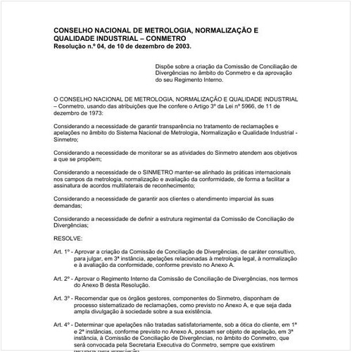 Resolução CONMETRO/MDIC 4:2003 - Situação: Em vigor