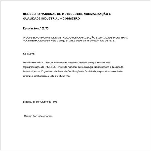 Resolução CONMETRO/CONMETRO 2:1975 - Situação: Revogado
