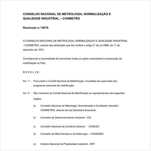 Resolução CONMETRO/CONMETRO 8:1978 - Situação: Revogado