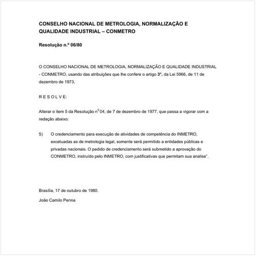 Resolução CONMETRO/CONMETRO 6:1980 - Situação: Revogado