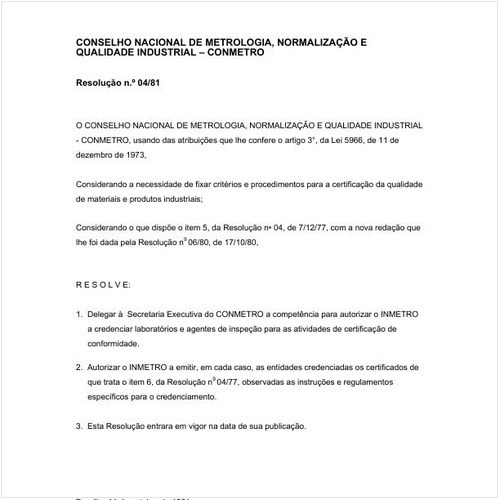 Resolução CONMETRO/CONMETRO 4:1981 - Situação: Revogado