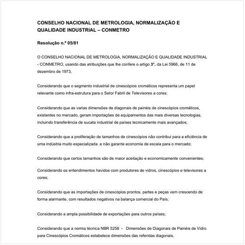 Resolução CONMETRO/CONMETRO 5:1981 - Situação: Revogado