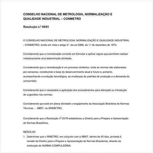 Resolução CONMETRO/CONMETRO 8:1981 - Situação: Revogado