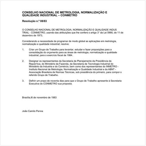 Resolução CONMETRO/MIC 8:1983 - Situação: Revogado