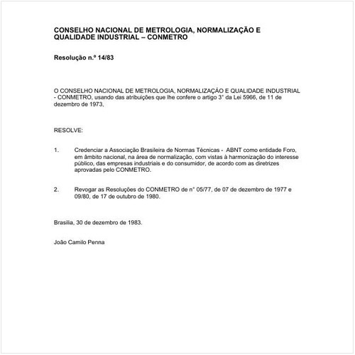 Resolução CONMETRO/CONMETRO 14:1983 - Situação: Revogado