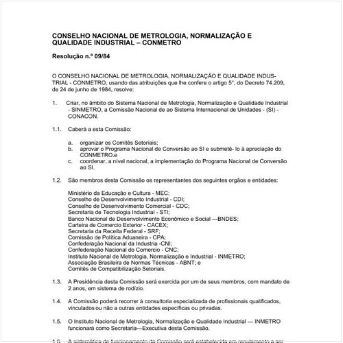 Resolução CONMETRO/MIC 9:1984 - Situação: Revogado
