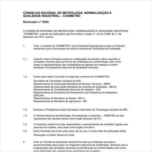 Resolução CONMETRO/CONMETRO 16:1984 - Situação: Revogado