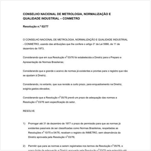 Resolução CONMETRO/CONMETRO 2:1977 - Situação: Revogado