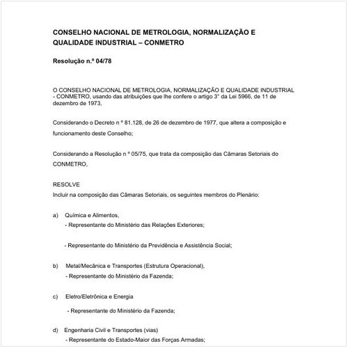 Resolução CONMETRO/CONMETRO 4:1978 - Situação: Revogado