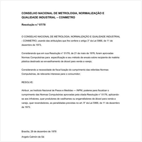 Resolução CONMETRO/CONMETRO 7:1978 - Situação: Revogado