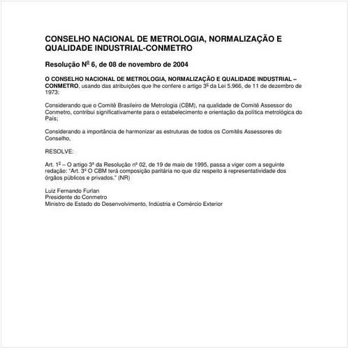 Resolução CONMETRO/MDIC 6:2004 - Situação: Revisto
